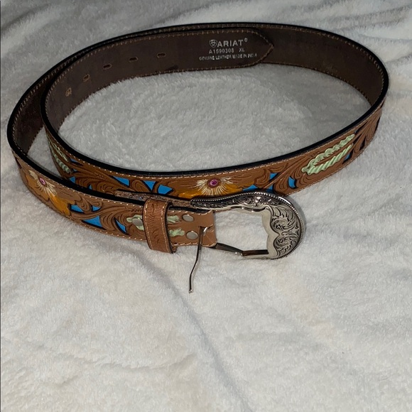 Ariat Brown Leather Belt with Floral Design - Picture 3 of 5